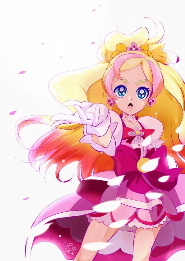 Small stylized Cure Flora holding a pink flower wand